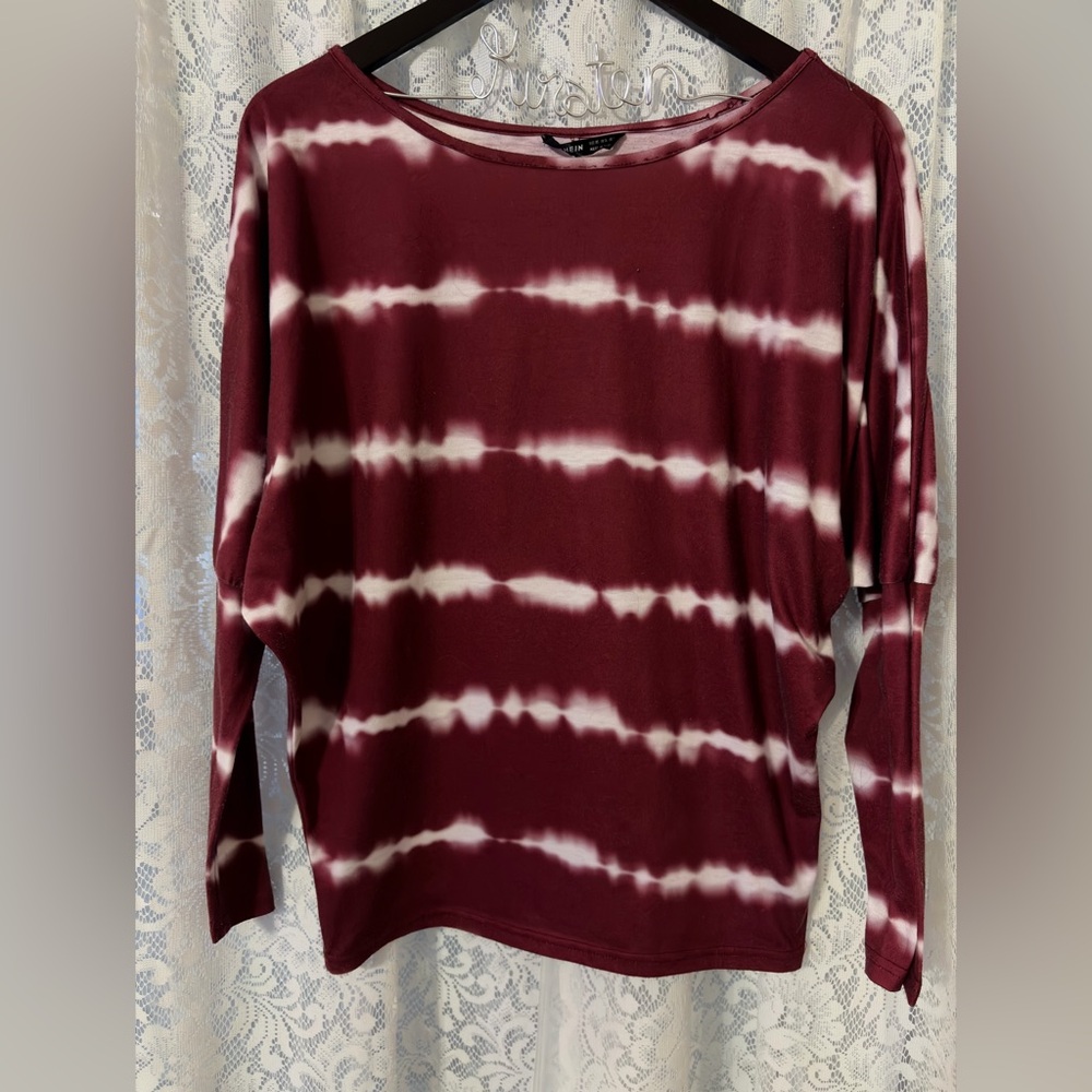 SHEIN Maroon and White Tie-Dye Long Sleeve Top